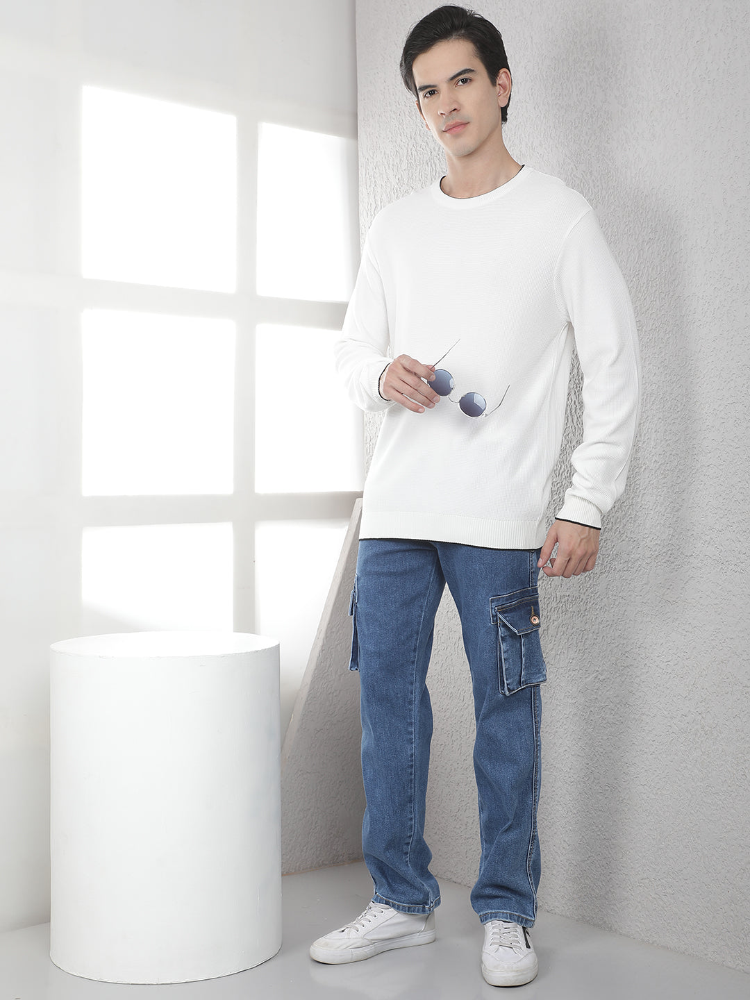 White Oversized Round Neck Sweater