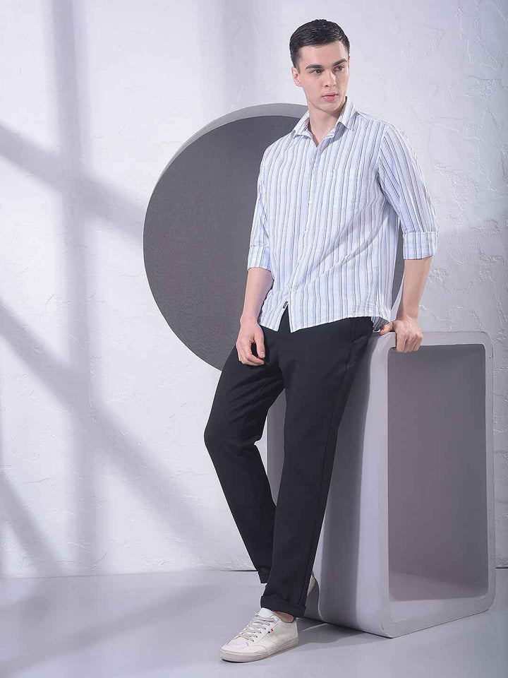 White Vertical Stripes 100% Cotton Shirt