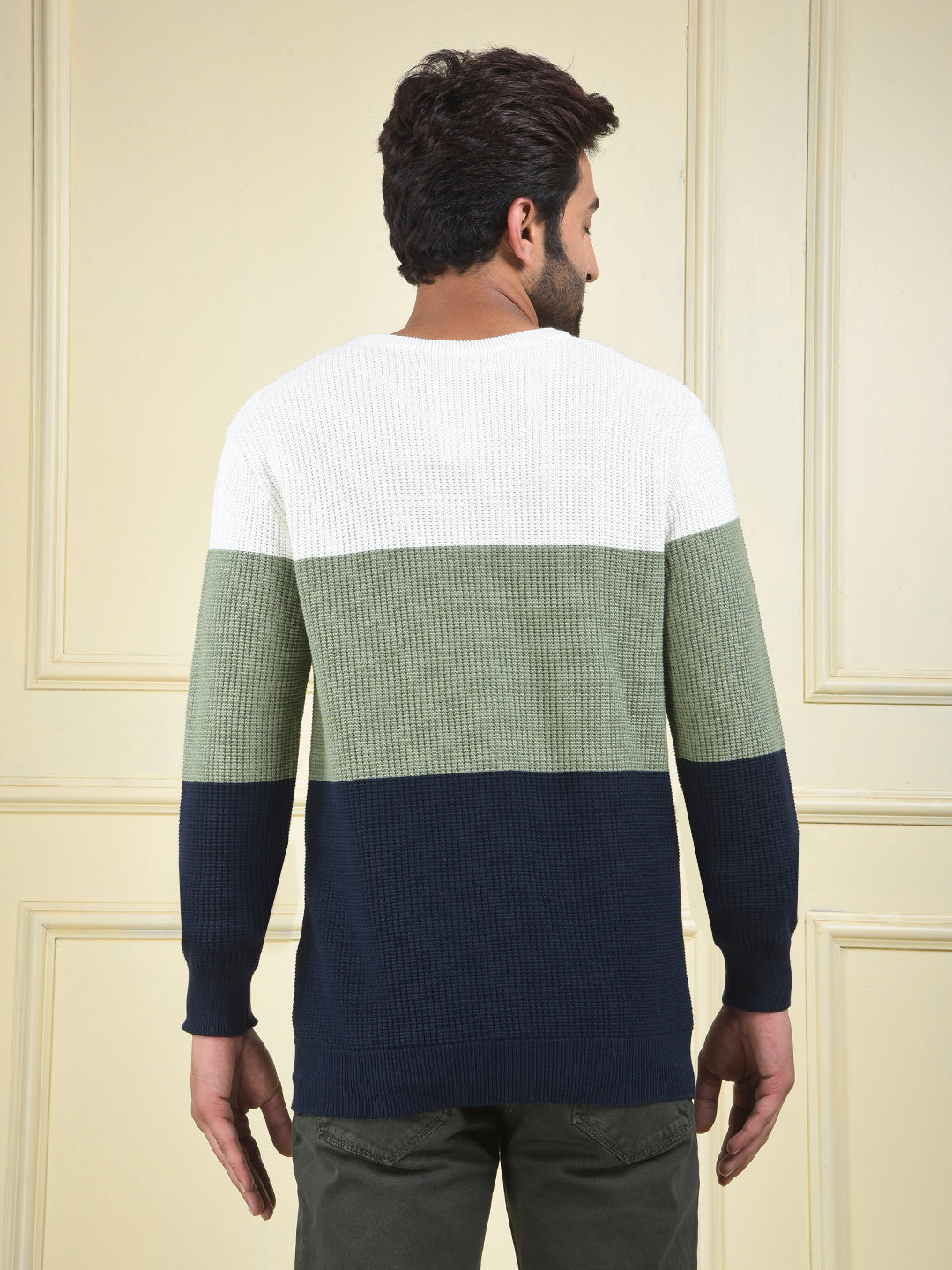 Multi-Color Color-Block 100% Cotton Knitted Sweater