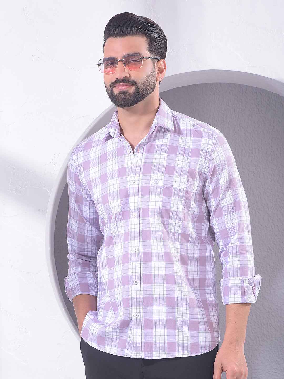 Purple Checked 100% Cotton Shirt