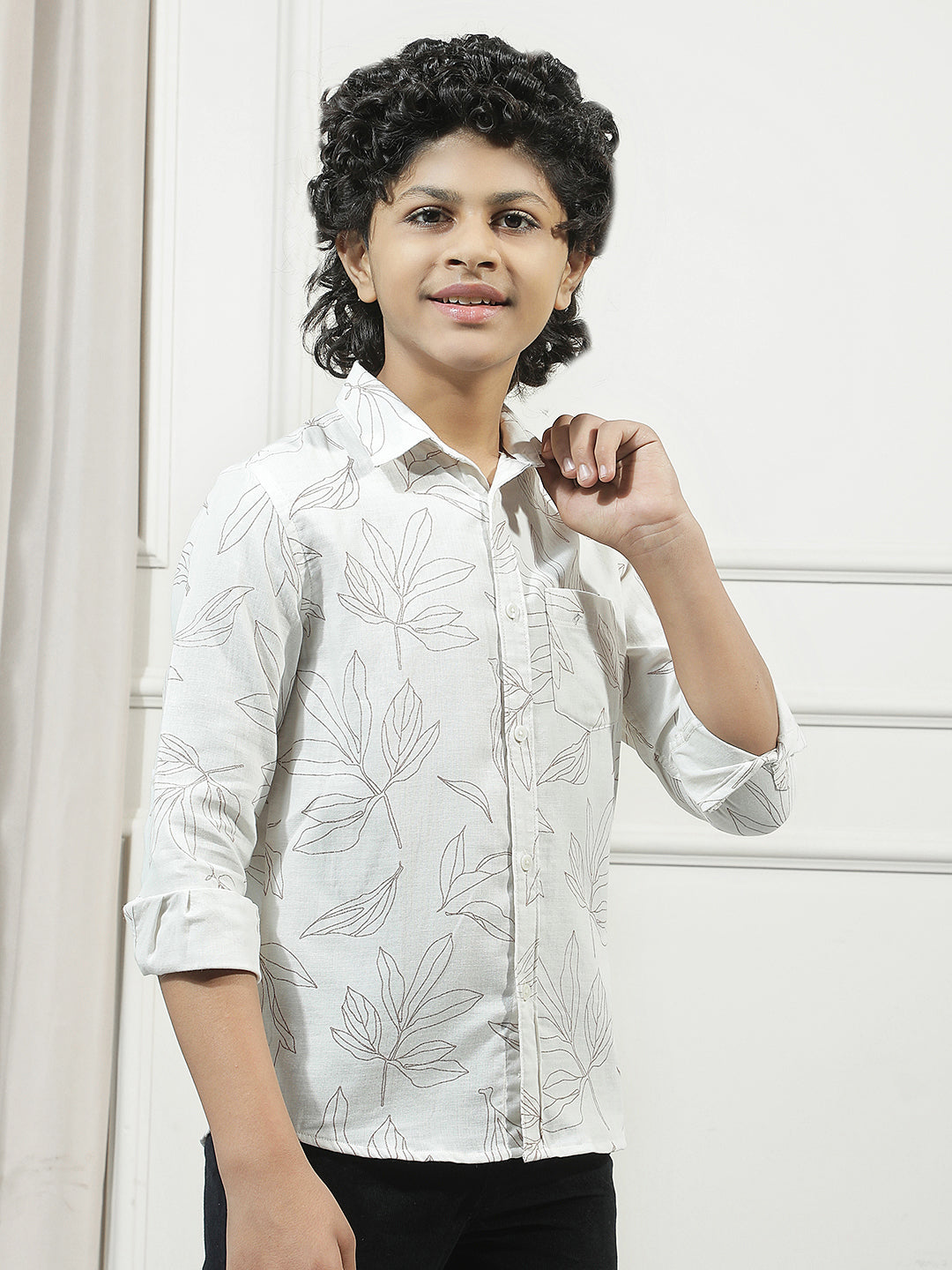 White 100% Cotton Floral Print Shirt