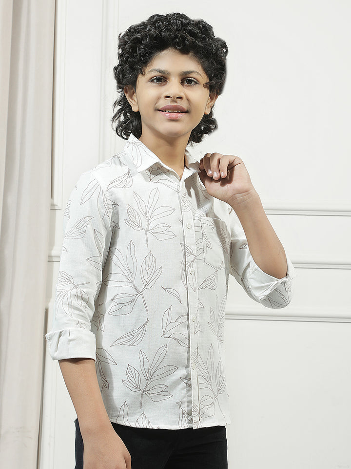 White 100% Cotton Floral Print Shirt