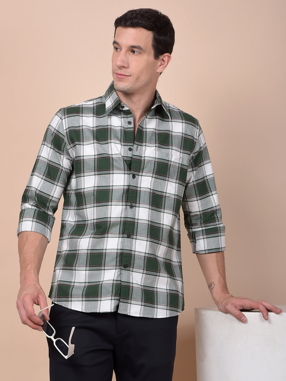 Green Checked 100% Cotton Shirt