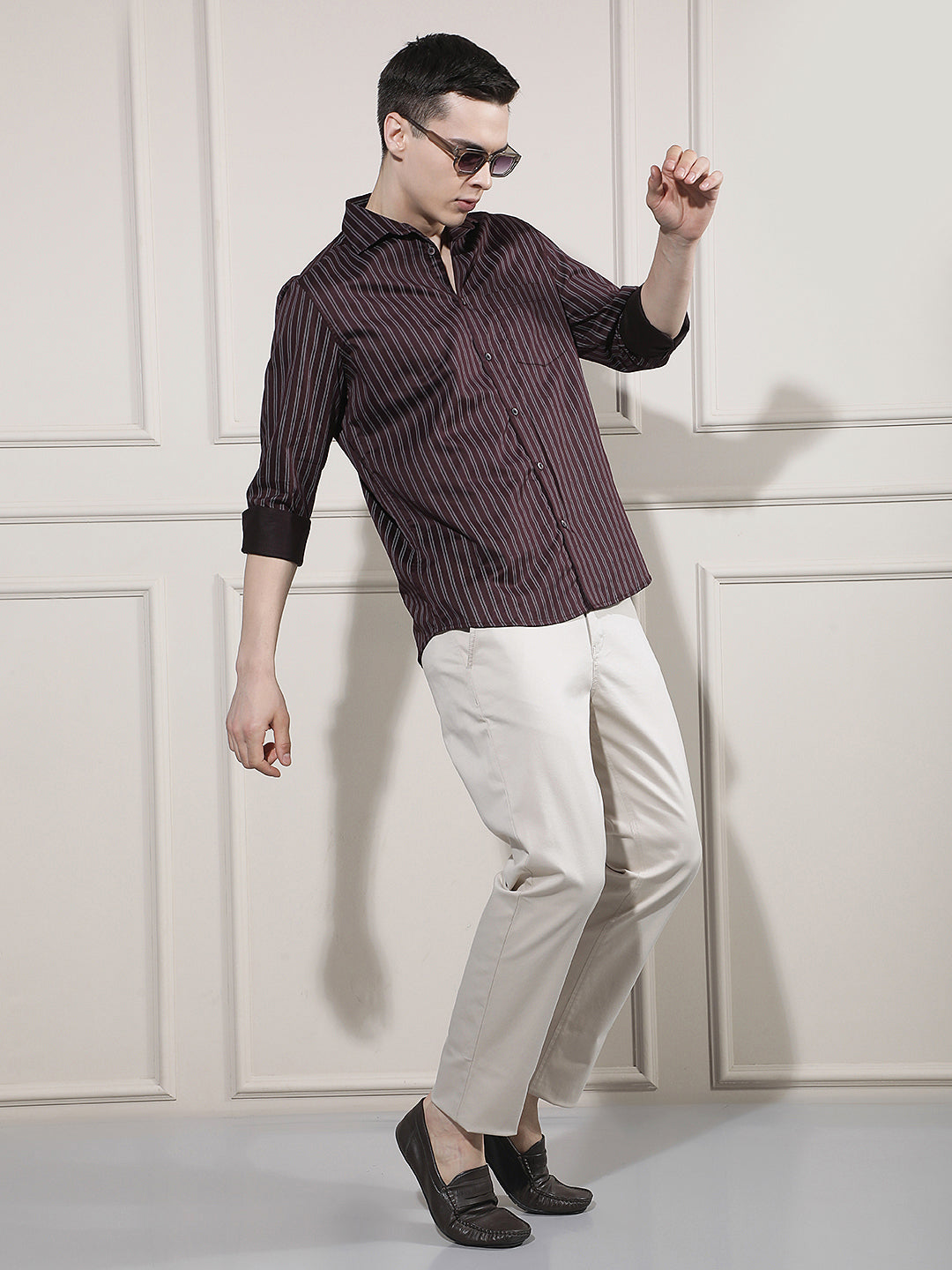 Maroon Vertical Stripes Shirt