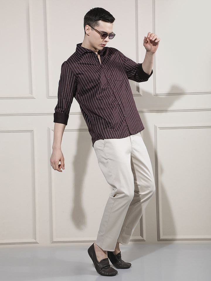 Maroon Vertical Stripes Shirt