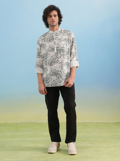 Grey Floral Print Kurta