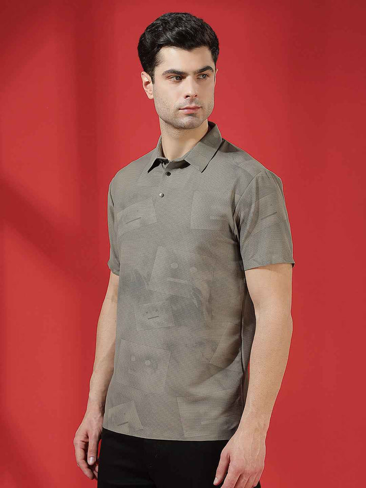 Brown Graphic Print Polo T-Shirt