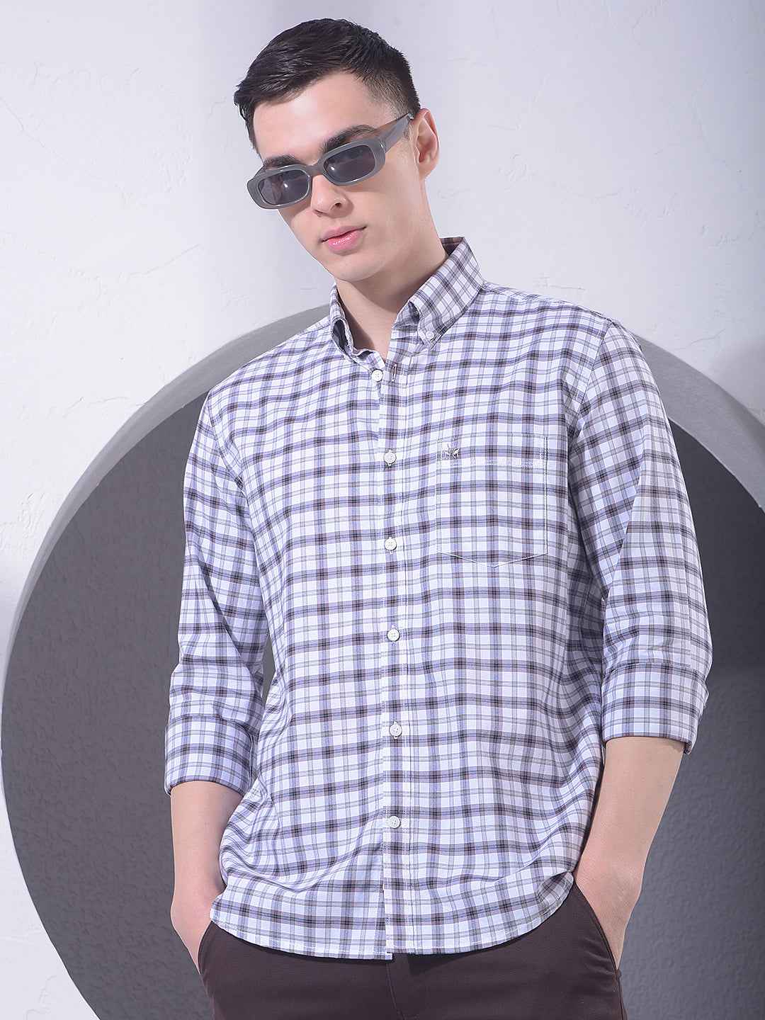Brown Checked 100% Cotton Shirt