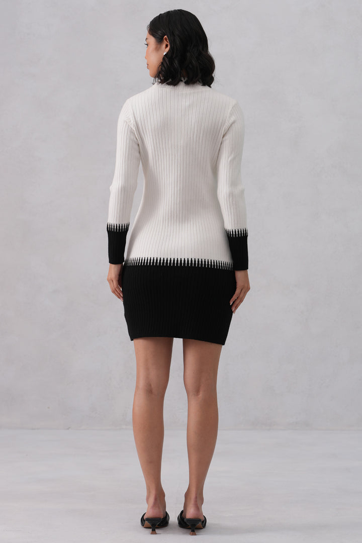 White Color-Block Winter Mini Dress