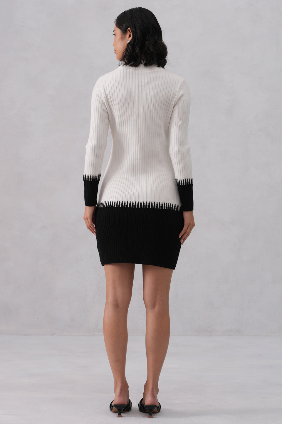 White Color-Block Winter Mini Dress