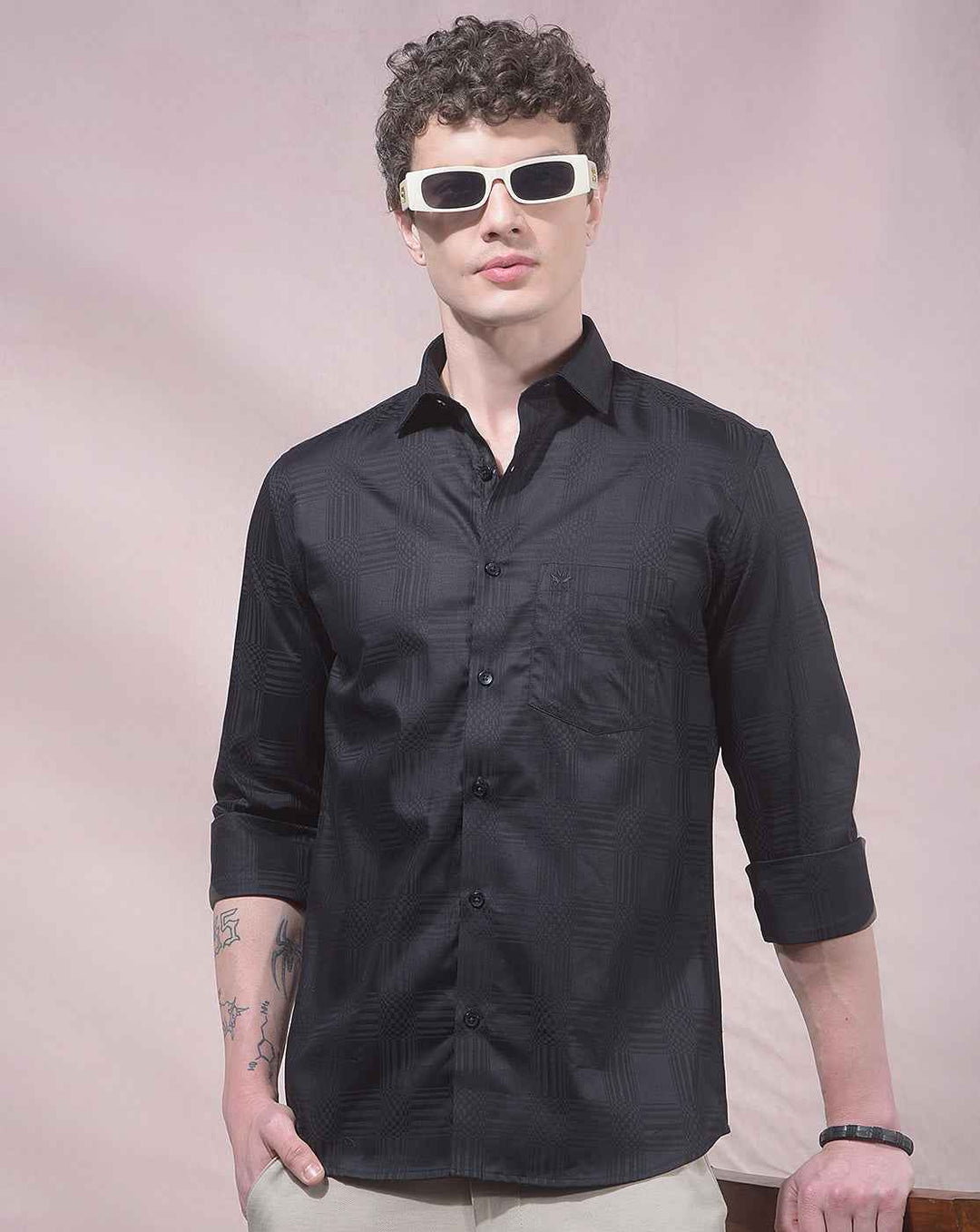 Black Jacquard 100% Cotton Shirt