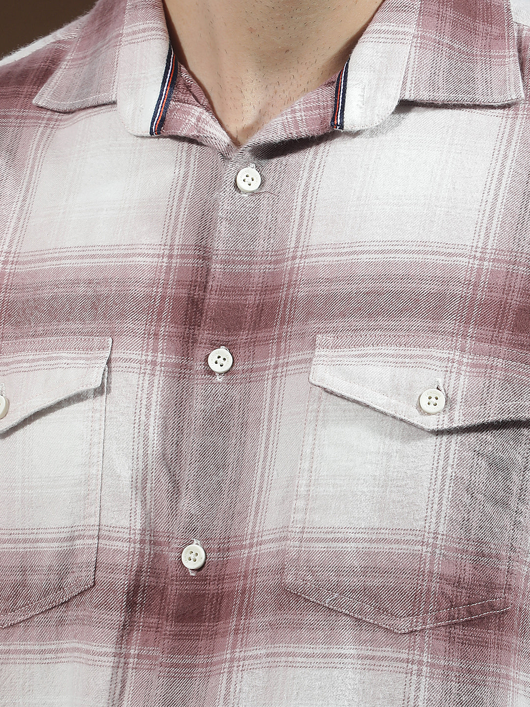 Purple Checked 100% Cotton Double Pocket Shirt