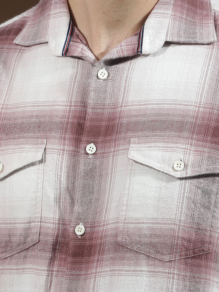 Purple Checked 100% Cotton Double Pocket Shirt