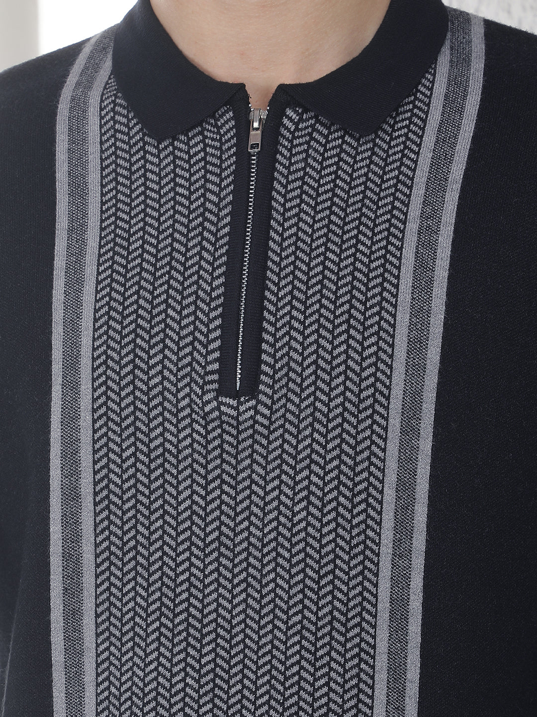 Black Verical Stripes Polo Sweater