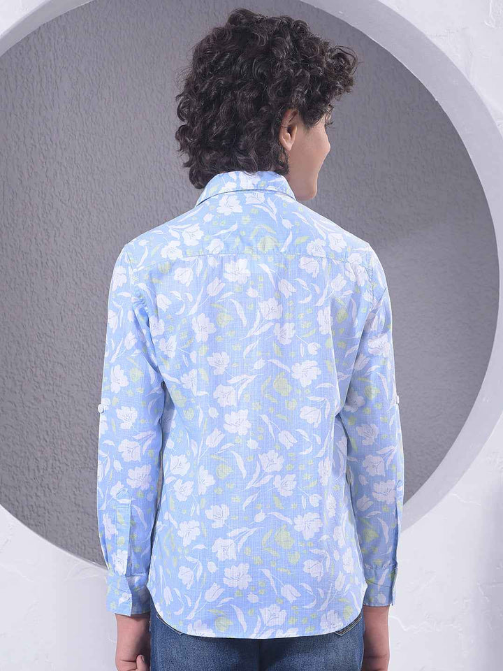 Blue Floral Print 100% Cotton Shirt