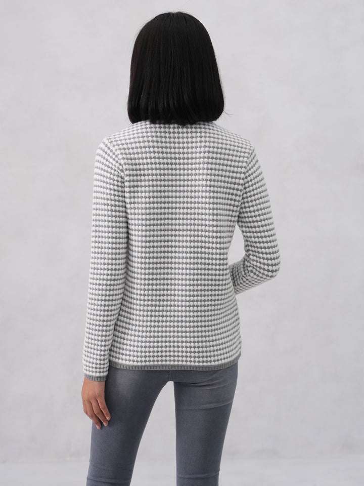 Grey Jacquard V-Neck Cardigan