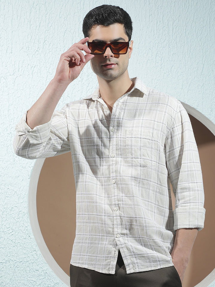 Cream Checked Linen Shirt
