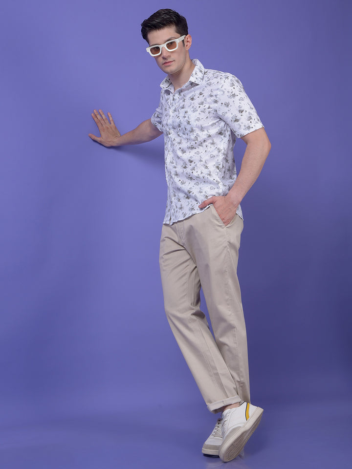 Olive Floral Print 100% Cotton Shirt