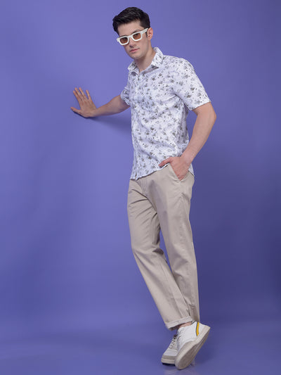 Olive Floral Print 100% Cotton Shirt