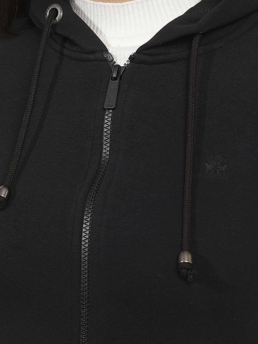 Black Hooded Front-Open Sweatshirt