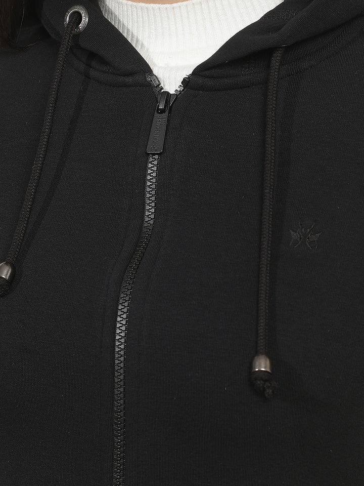 Black Hooded Front-Open Sweatshirt