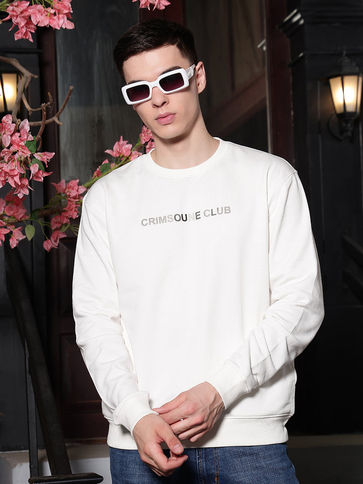 Off White Typographic Print Round Neck Sweatshirt