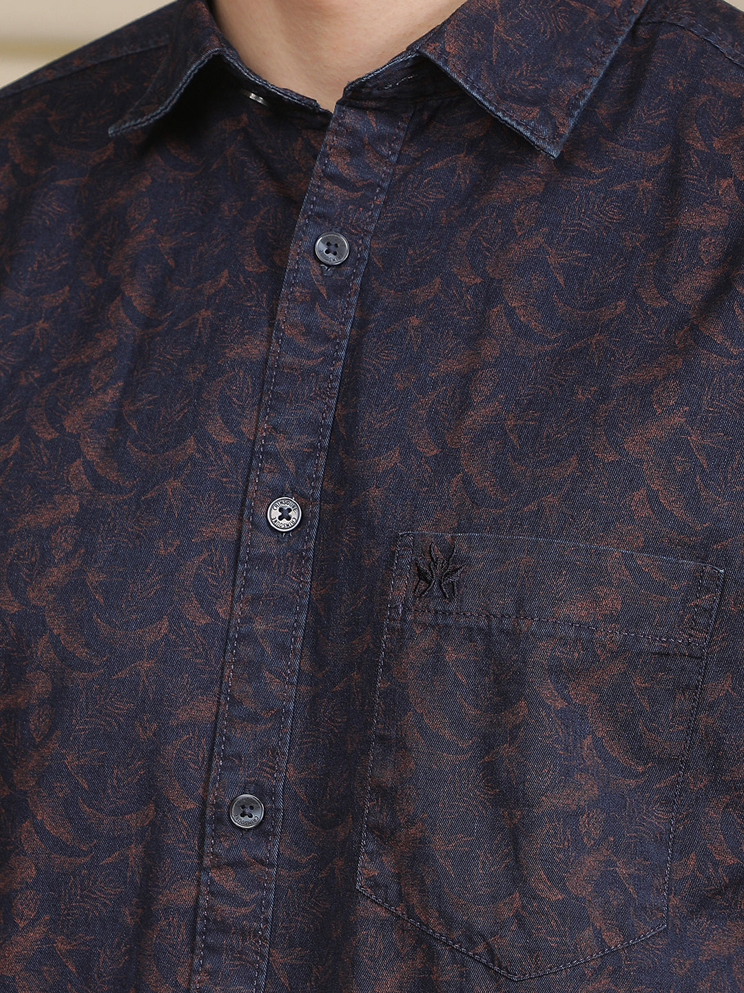 Navy Blue Floral Print 100% Cotton Shirt