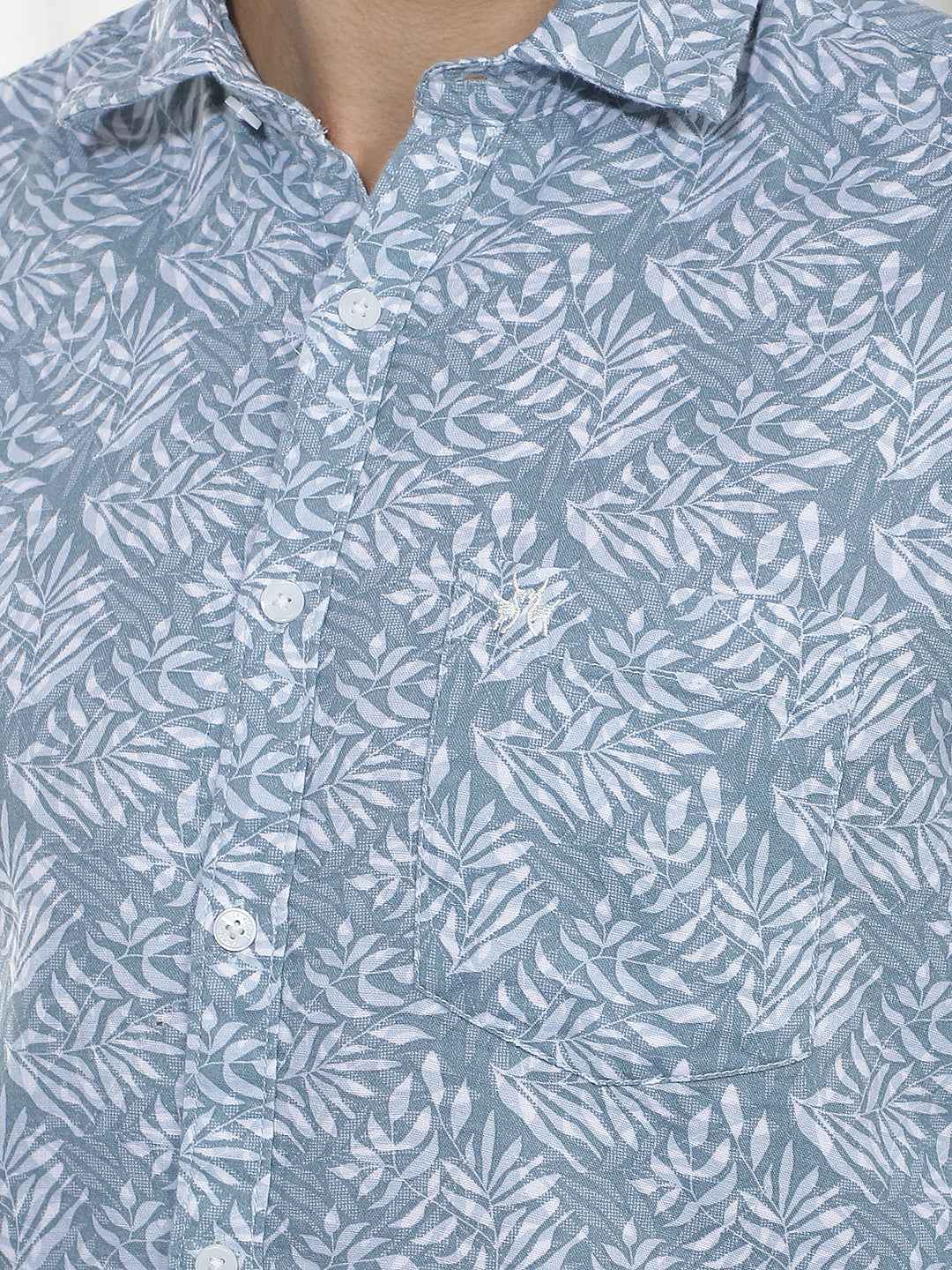 Blue Botanical Print 100% Cotton Shirt