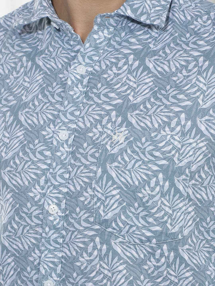 Blue Botanical Print 100% Cotton Shirt