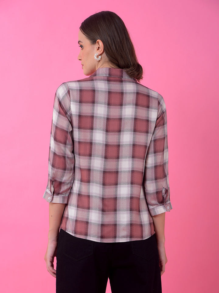 Pink Checked V-Neck Top