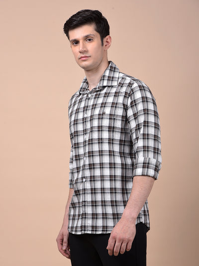 Brown Checked 100% Cotton Shirt