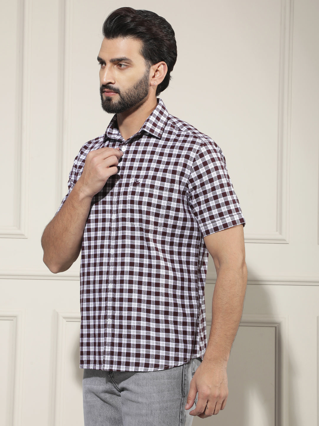 Wine Checked 100% Cotton Shirt