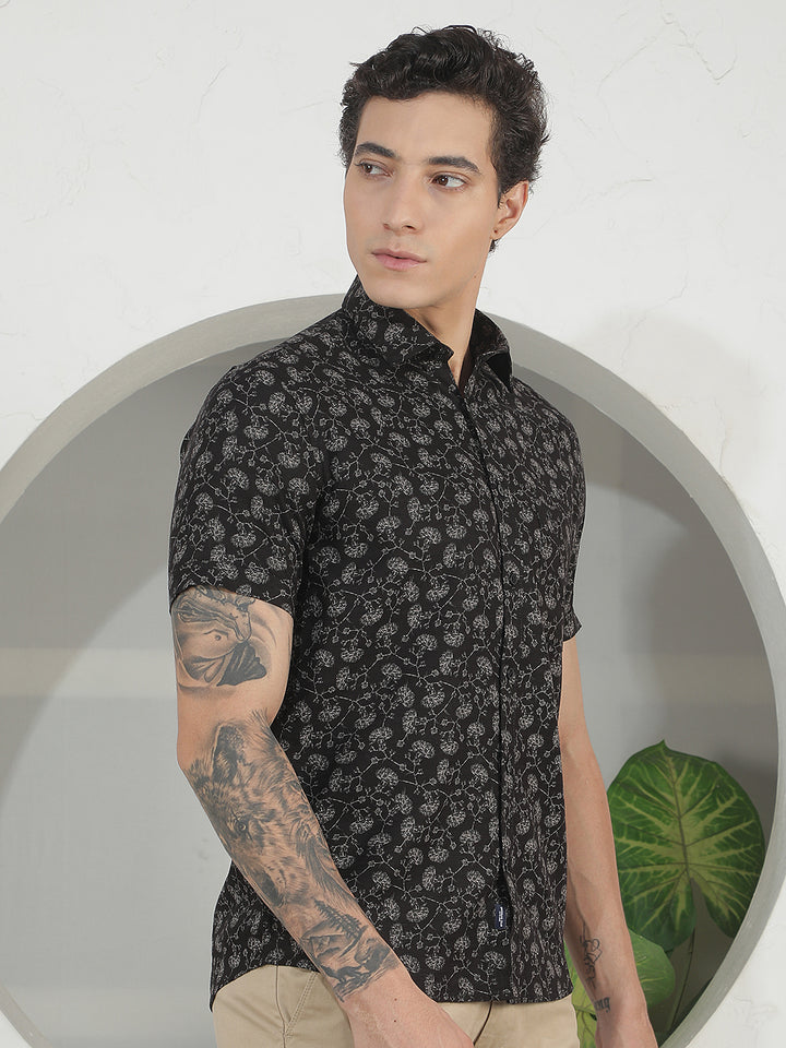 Black Floral Print Shirt