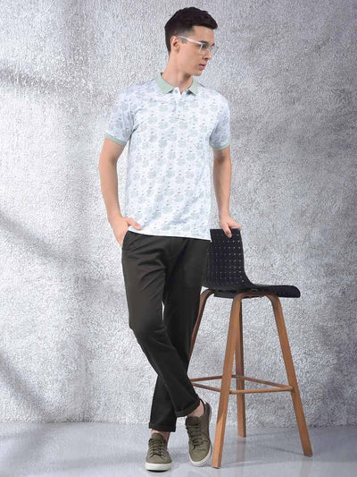 Green Floral Print Polo Neck T-Shirt