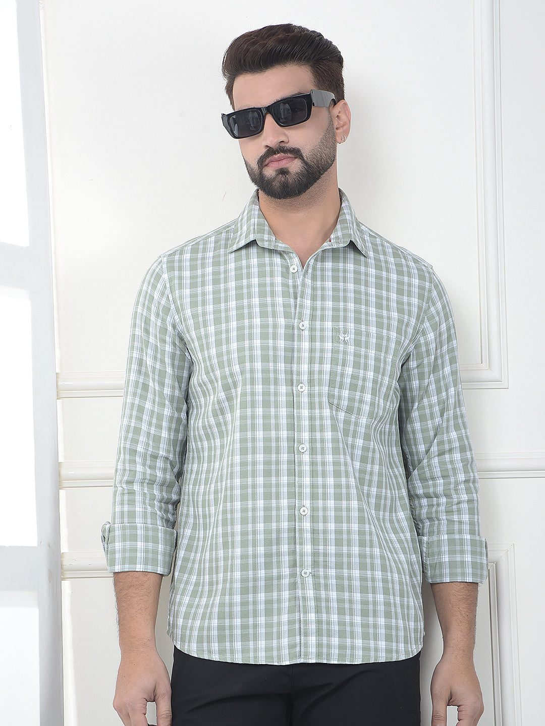 Olive Checked 100% Cotton Shirt