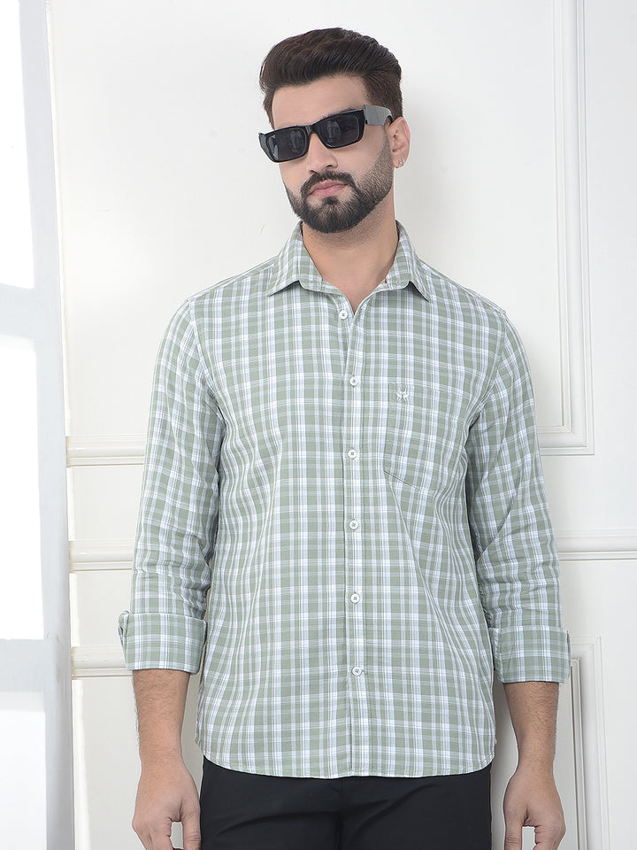 Olive Checked 100% Cotton Shirt