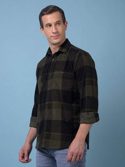 Olive Checked 100% Cotton Corduroy Shirt