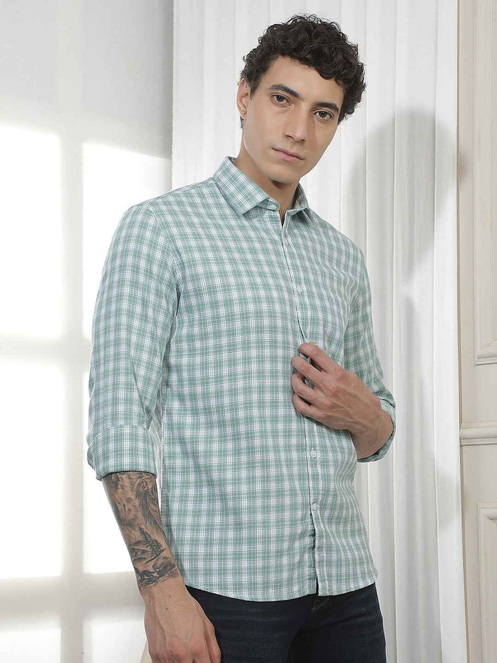Green Checked 100% Cotton Shirt