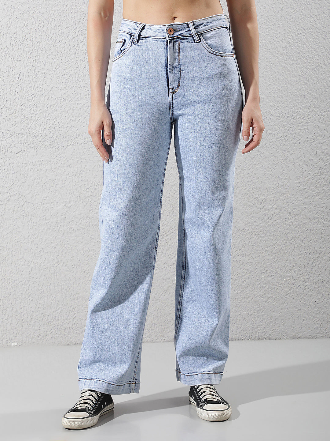 Refined Sapphire Blue Wide-Leg Jeans
