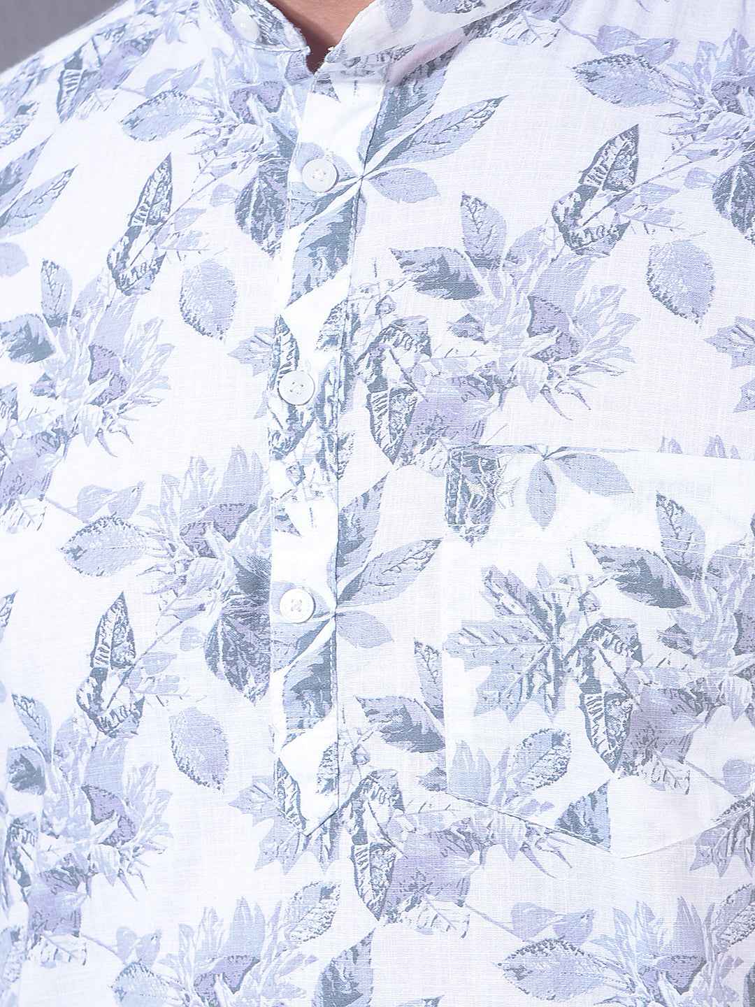 Grey Floral Print 100% Cotton Kurta
