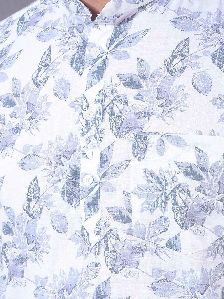 Grey Floral Print 100% Cotton Kurta