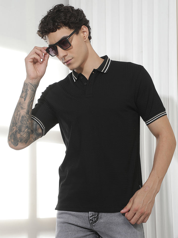 Black Jacquard Polo T-Shirt