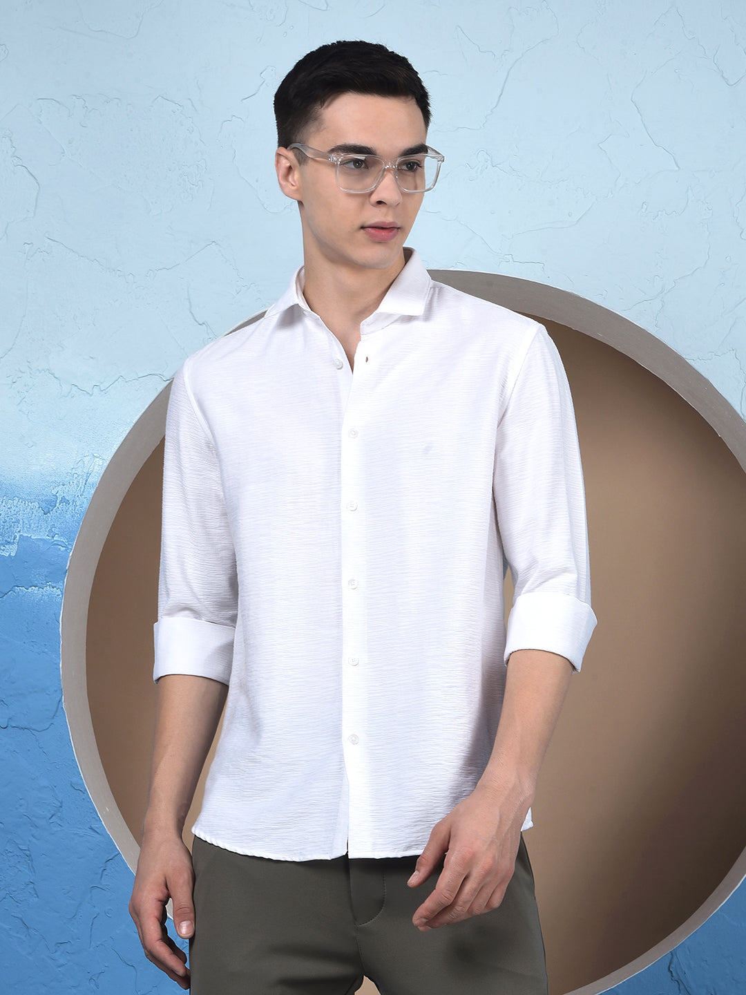 Pure White Woven Texture Shir