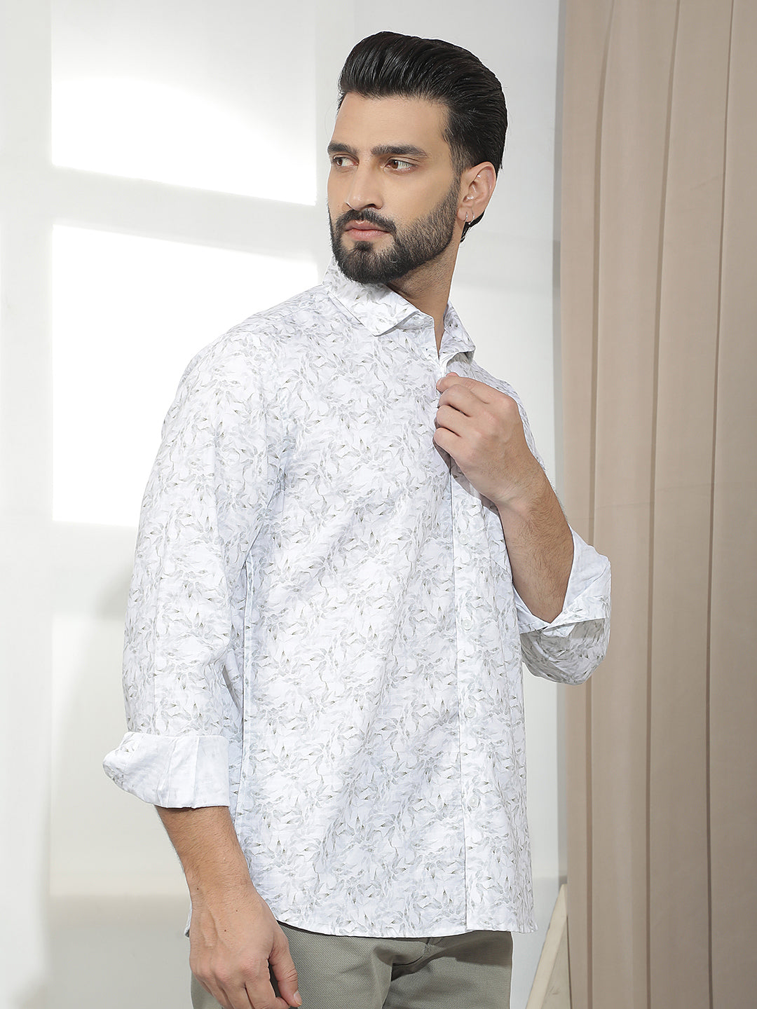 Grey Botanical Print Shirt
