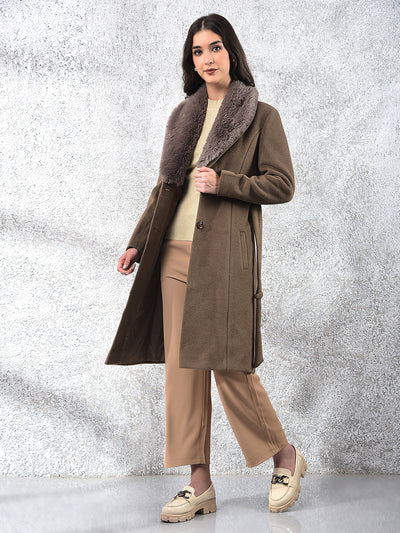 Brown Notched Lapel Overcoat With Belt