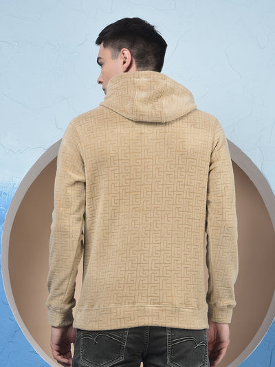 Beige Jacquard Hooded Neck Sweatshirt
