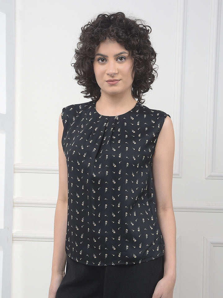 Black Floral Print Sleeveless Modal Top