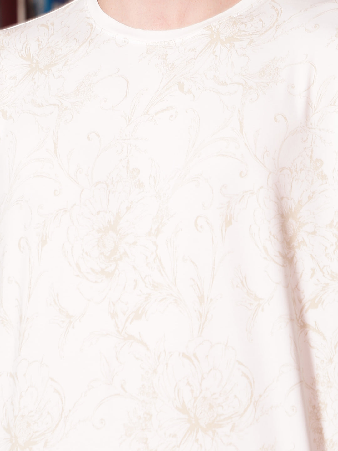 White Round Neck Floral Printed T-Shirt