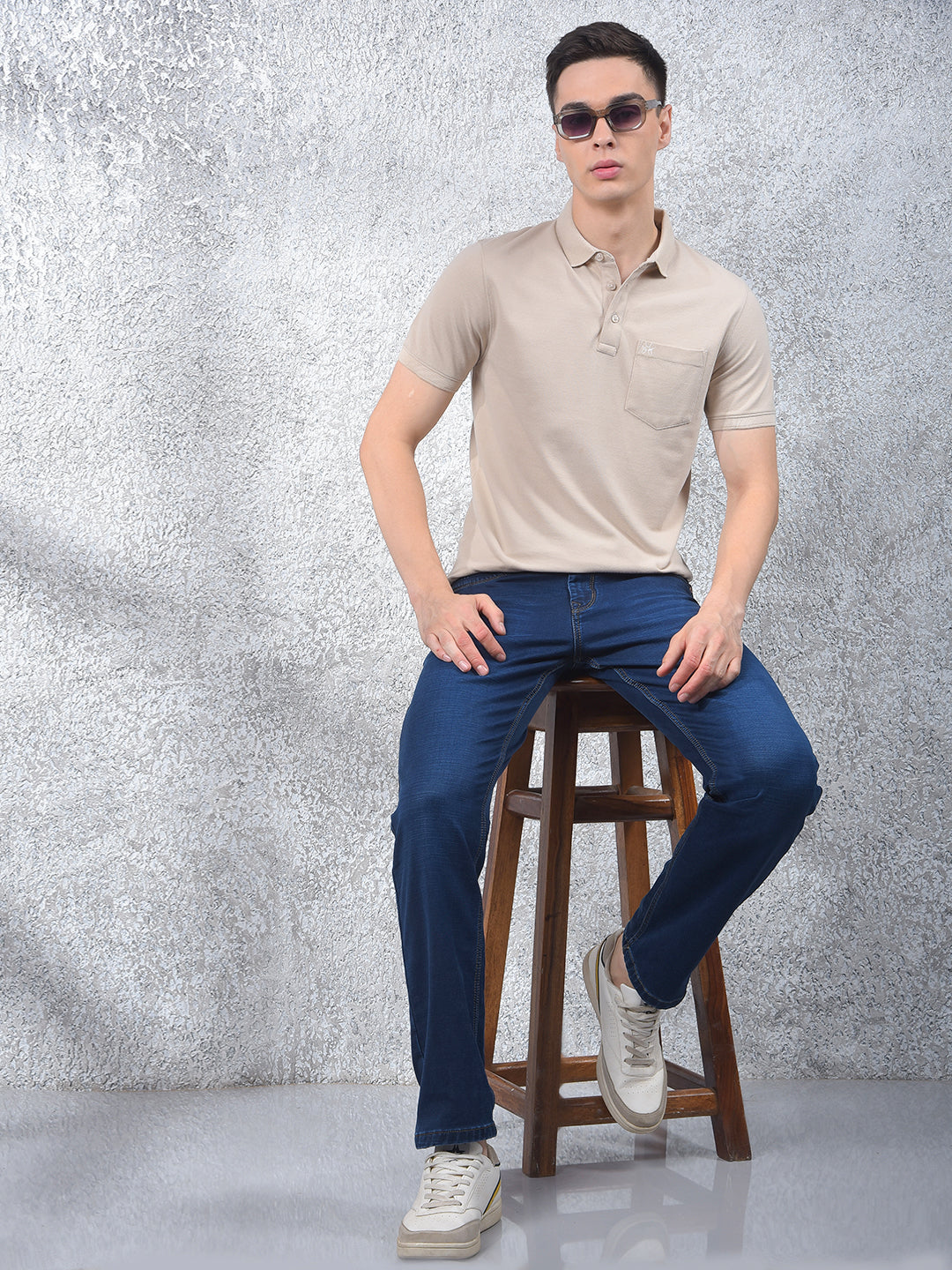 Beige Polo-Neck T-Shirt