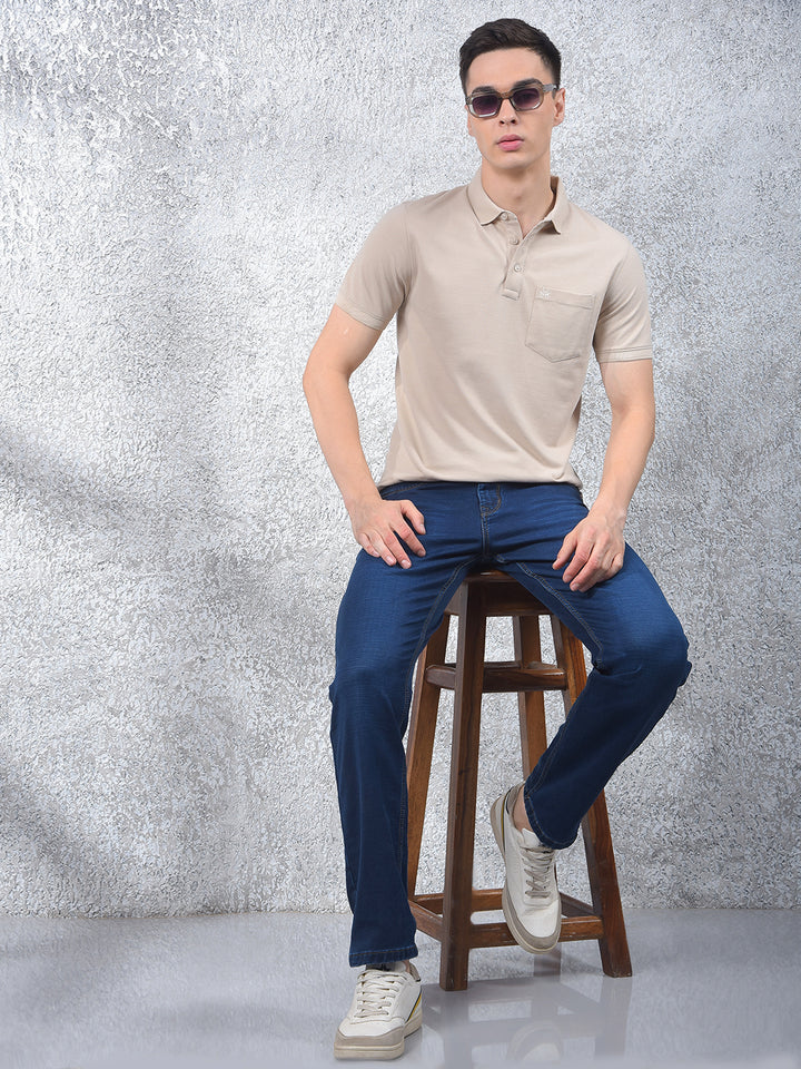 Beige Polo-Neck T-Shirt